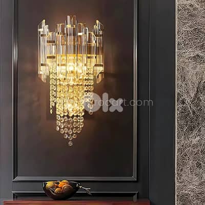 Crystal Cascade Wall Light with Jewel-Cut Glass & Brushed Gold