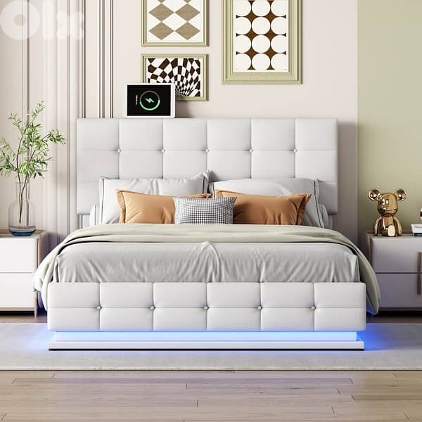 double bed leather white 1