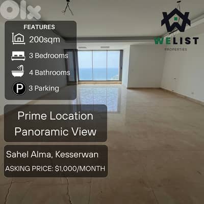 200sqm Apartment for rent in Sahel Alma - Jounieh     MA25JSSA2001000R