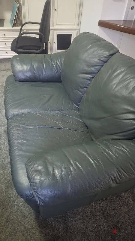 3 beautiful italian green leather sofas in good condition 2