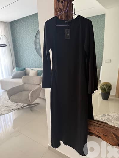 Maison Brown Black Long Sleeve Thigh-Slit Maxi Dress