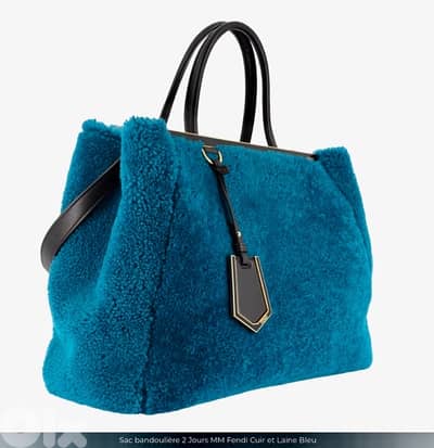 Fendi, Sac bandoulière 2 Jours MM Fendi Cuir et Laine Bleu