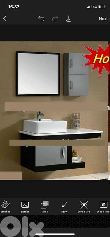 Bathroom white and black cabinet with sink and mirror