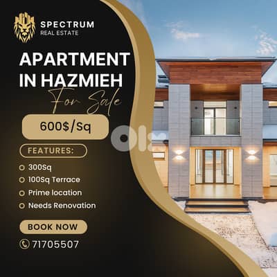 600$/Sq APARTMENT IN HAZMIEH PRIME 400Sq NEEDS RENOVATION, (HA-488)