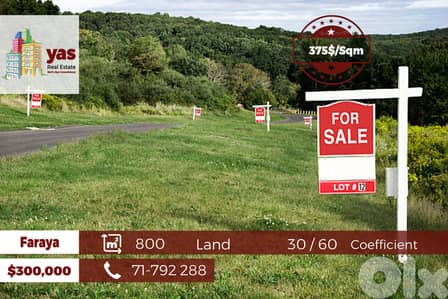 Faraya 800m2 | 30/60 Coefficient | Panoramic View | Flat land | WA |