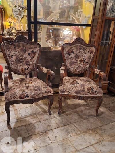 2 wood armchairs