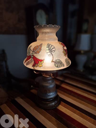 Bronze and handpainted glass lamp