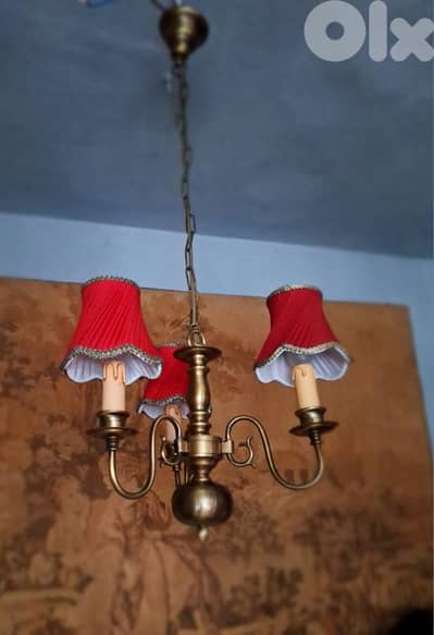 3 lamps flemish brass chandelier