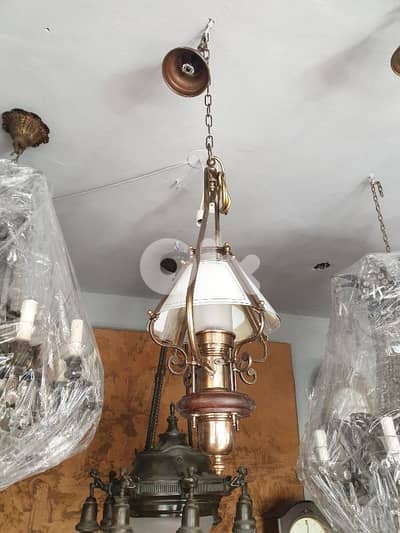 english bronze and wood chandelier