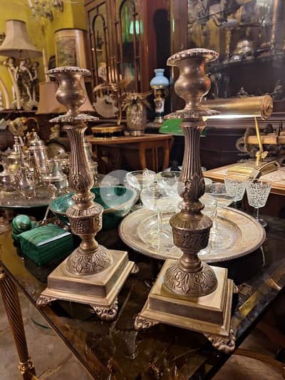 pair of silver plated candle holders