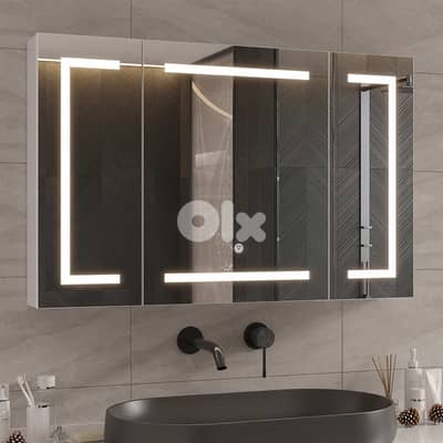 mirror cabinet bathroom with LED lighting and socket