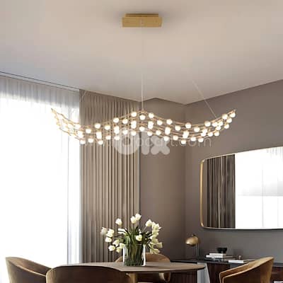 Flowing Gold Chandelier – 64 Warm LEDs, Sleek 120cm Light for Entryway