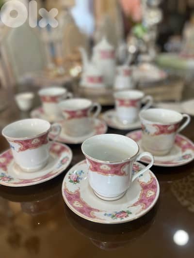 vintage old set of cups with cake plate