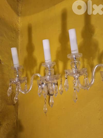 2 antique original czech crystal wall lights