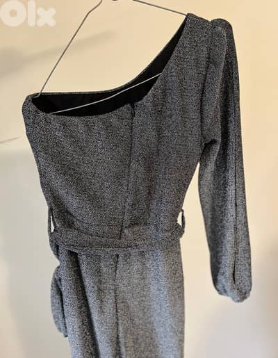 Glam Grey Shimmer Overall / Jumpsuit | جمبسوت رمادي لامع وأنيق