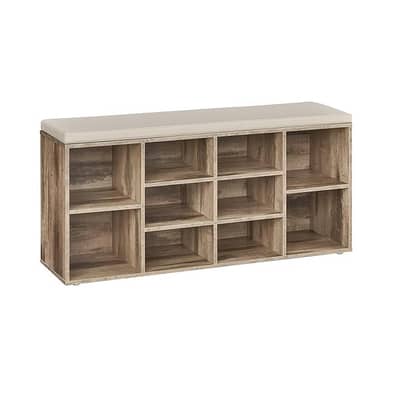 Shoe Bench, Storage Bench with Padded Cushion,
