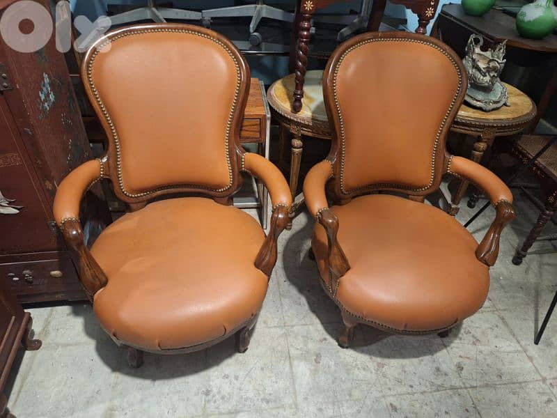 arm chairs Louis Phillip leather original 2
