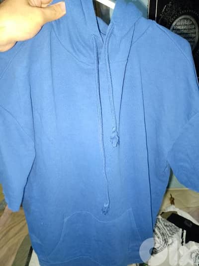 Blue hoodie.