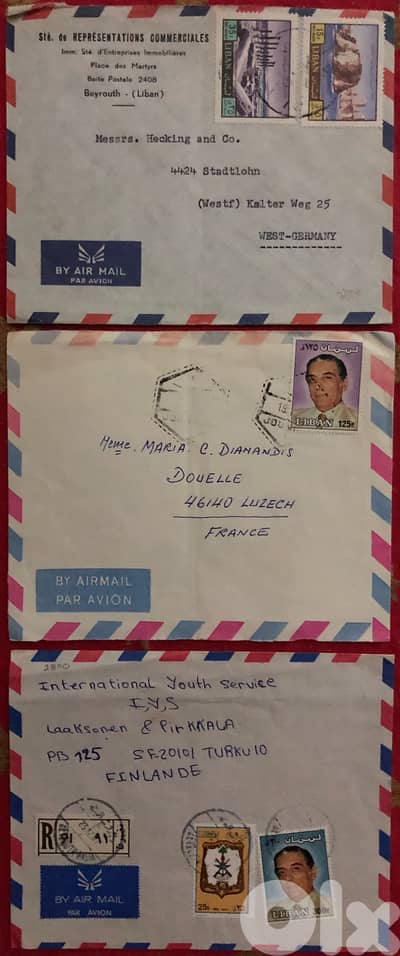 9 different covers Lebanon sent to different countries and dates