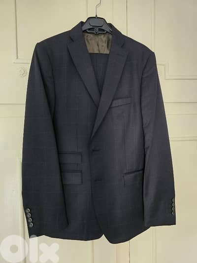 Navy blue check suit 56