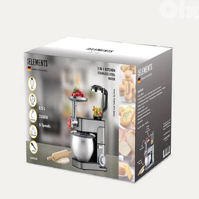 KB ELEMENTS 3 IN 1 KITCHEN STAINLESS STEEL MIXER 8.5 LITERS  ELK85LM