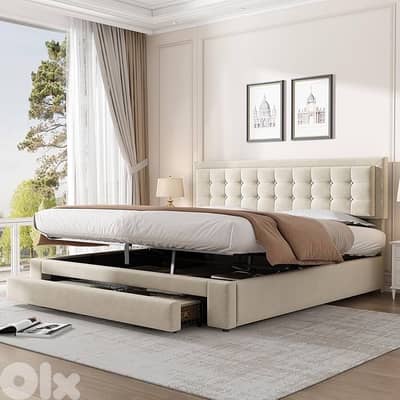 Generic Bed with Drawer, Velvet fabric