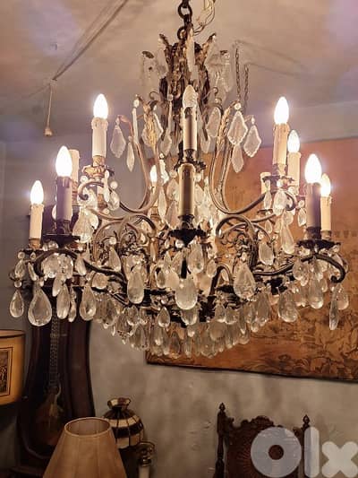 french bronze and crystal large chandelier