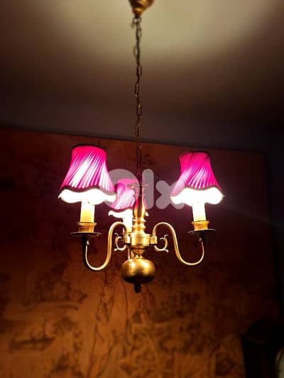 3 lamps brass chandelier