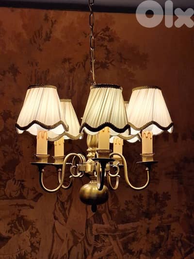 flemish 5 lamps brass chandelier