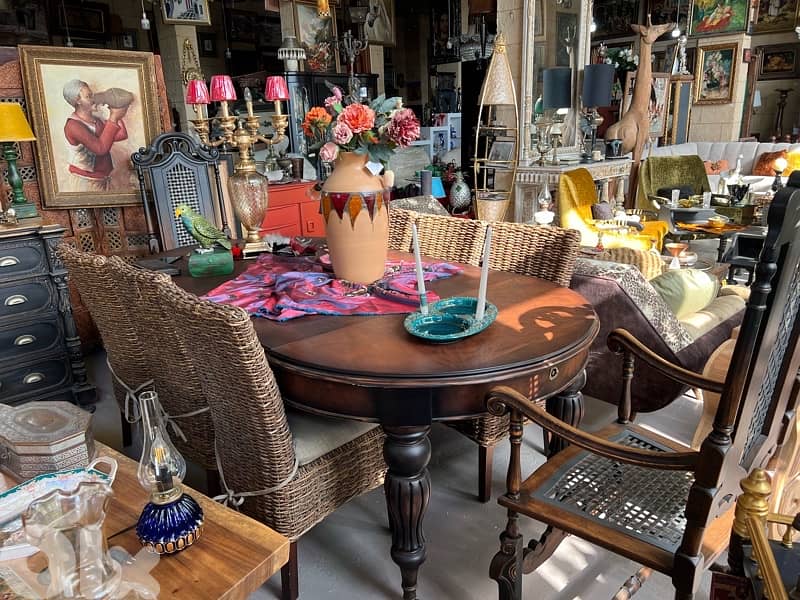 vintage dining table solid wood with 8 chairs 2