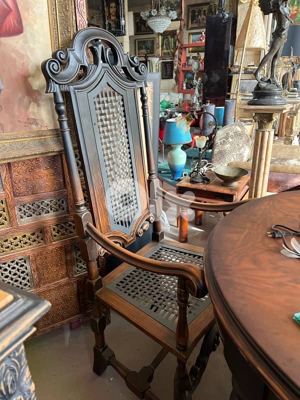 vintage dining table solid wood with 8 chairs 9