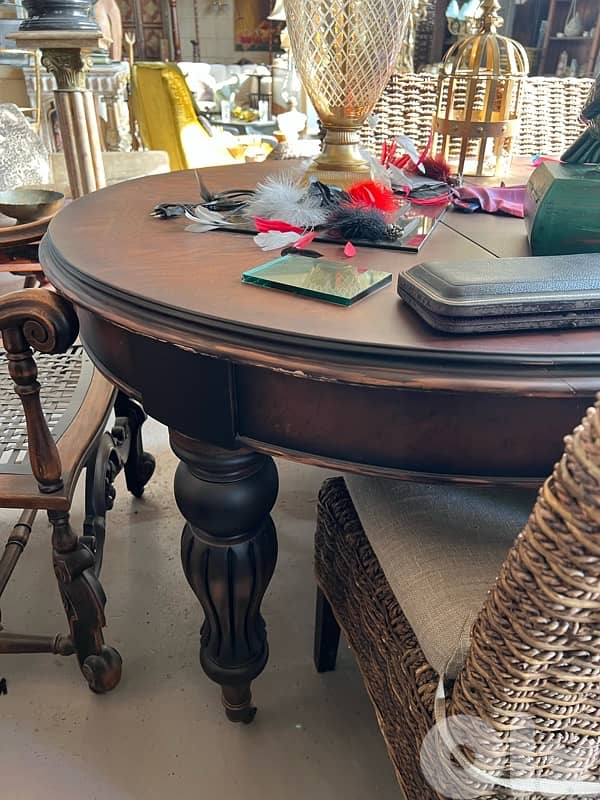 vintage dining table solid wood with 8 chairs 10