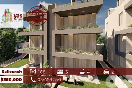 Ballouneh 188m2 | 140m2 Garden | Under Construction |Panoramic View|GA