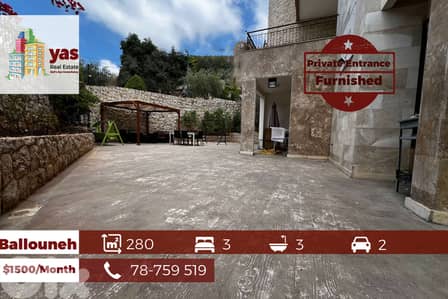 Ballouneh 280m2 | 250m2 Terrace | Furnished | Rent | KS/AJ