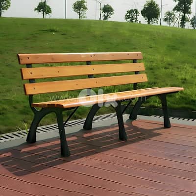 Classic 59" Wooden Park Bench – 3-Seater with Rustproof Metal Frame