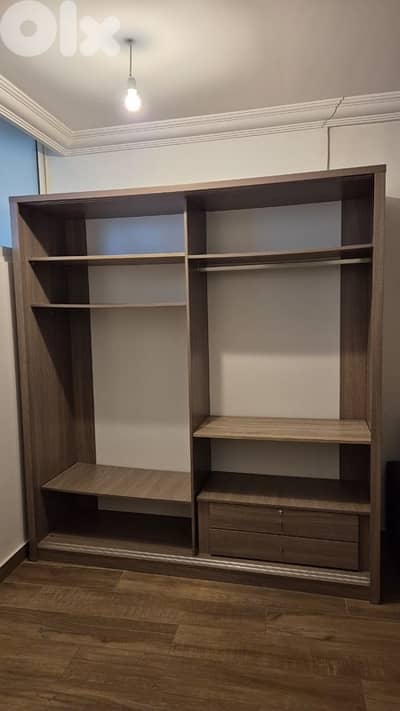 brown and white closet