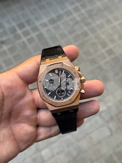 Audemars Piguet Chronograph Rosegold Leather Strap Chronograph
