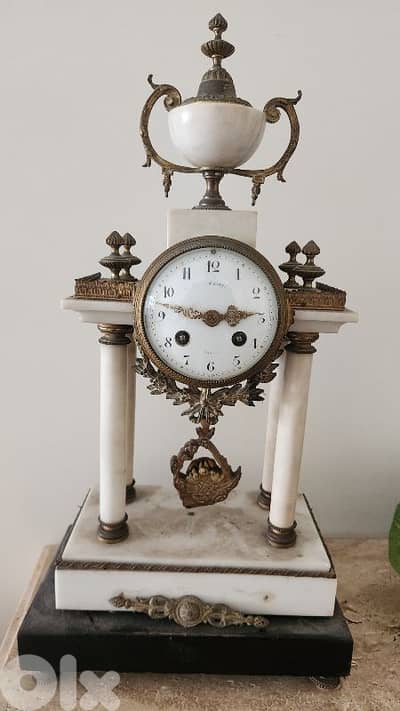 Antique 19 century antique French Empire-style  portico clock