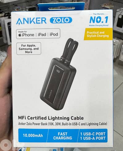 Anker zolo power bank (10k,30w,built in usb-c cable) black 35$ last