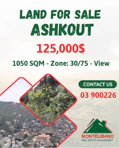 1050 sqm Land For Sale in Ashkout (عشقوت) with View
