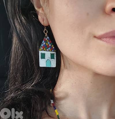 HOME shape handmade brass  earrings