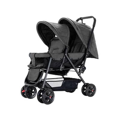 Double Baby Stroller with Hooks - عربة أطفال مزدوجة مع خطافات