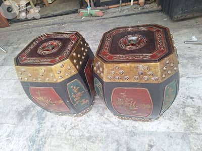 Vintage Chinese Hand Carved Lacquered Octagonal Wooden Rice Barrel