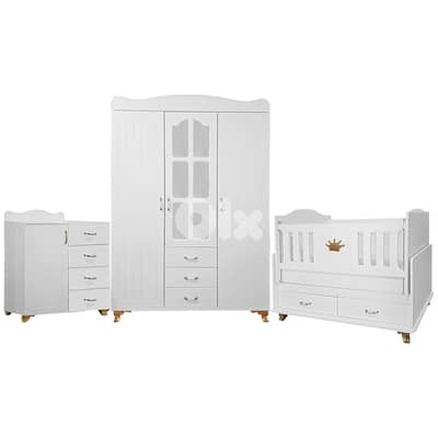 Wooden Baby Bed With Closet Treasury And Dresser - سرير أطفال خشبي