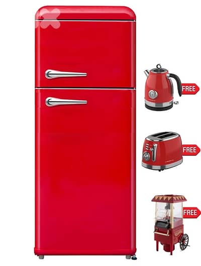 Campomatic Vintage Retro Design Refrigerator Red/Black + Free Gifts