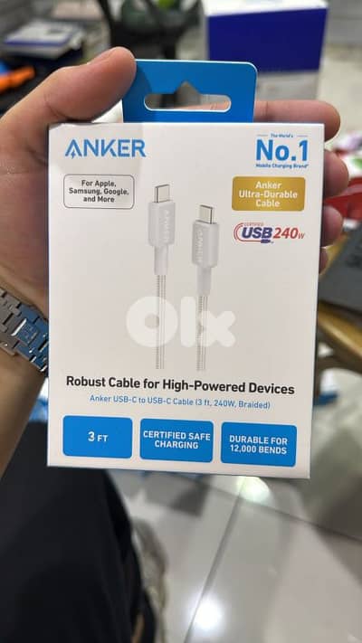 Anker usb-c to usb-c cable 3ft 240w white braided