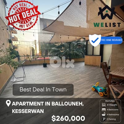 Apartment for sale in Ballouneh شقة للبيع في منطقة بلونه