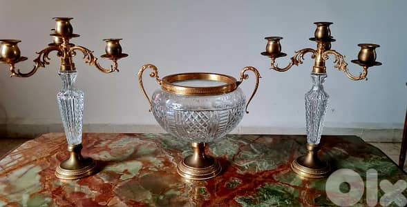 Vintage Crystal And Bronze Set