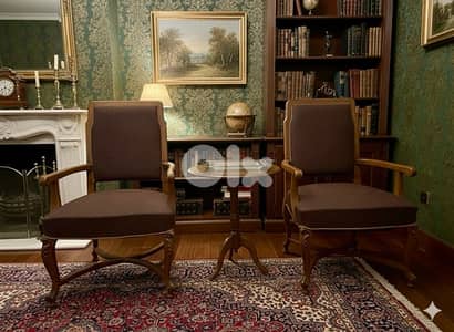 Pair of High-Back Wood Armchairs (120 cm H)