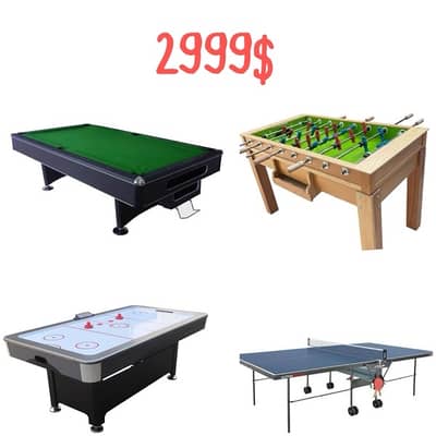 Billiard table 8ft بلاط + Stiga Pingpong + Babyfoot wood + Air hockey